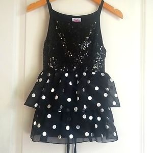 Justice Girls Dressy Top Black & Silver Dots